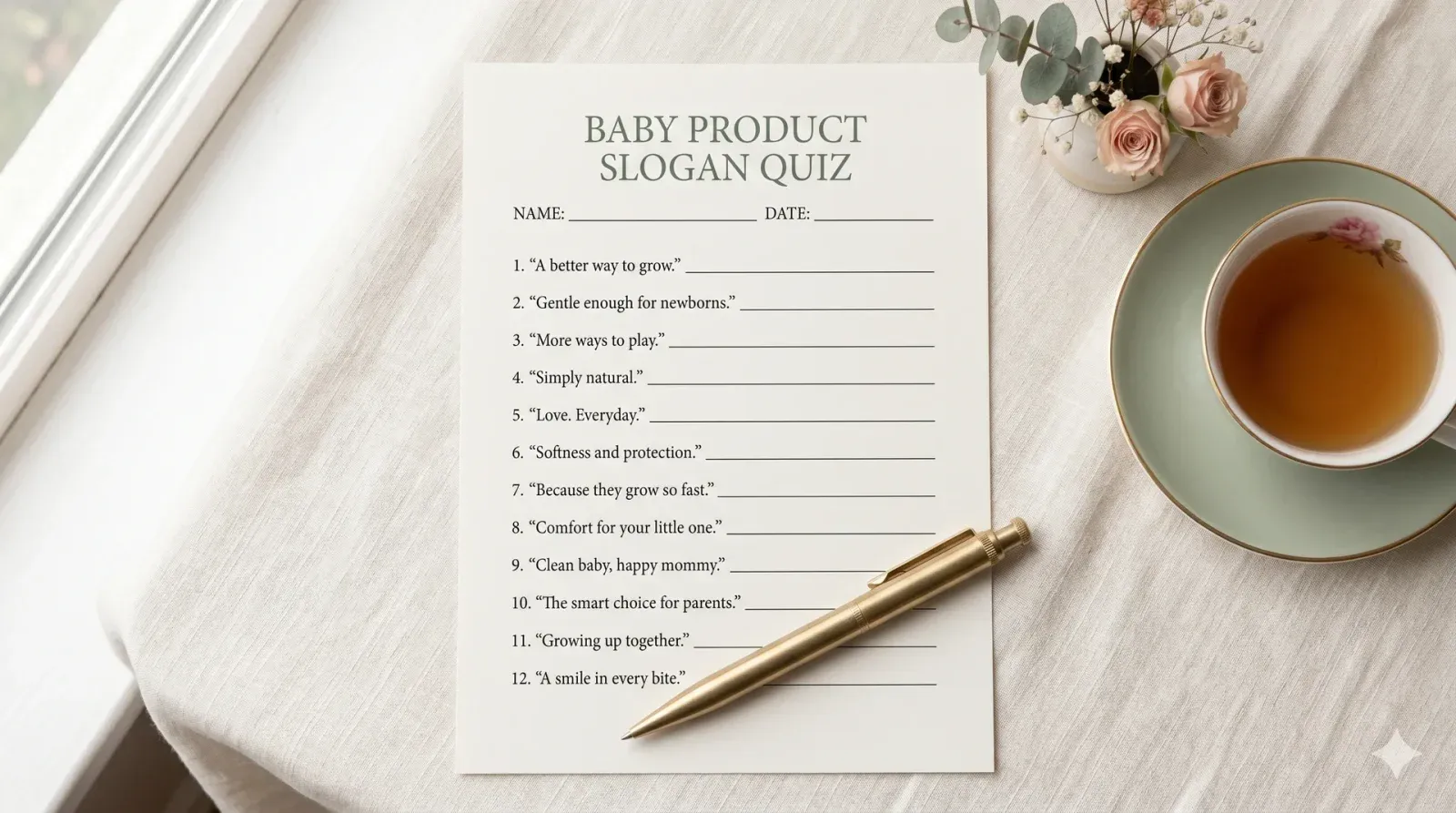 Baby Product Slogan Quiz — baby shower game