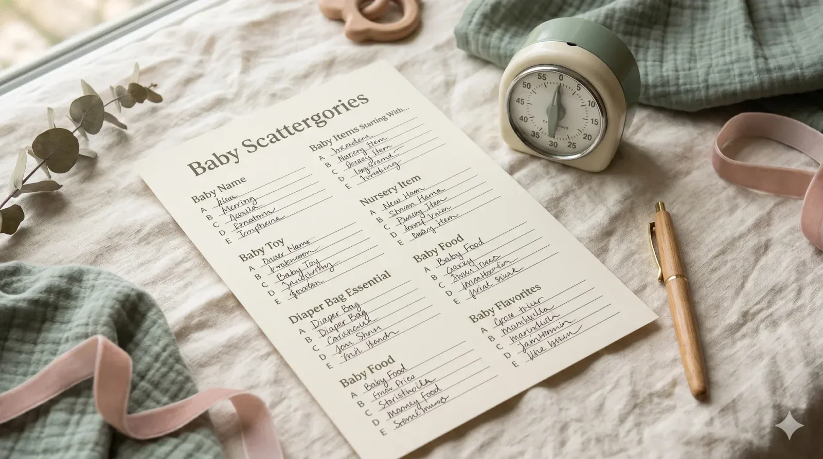Baby Scattergories — baby shower game