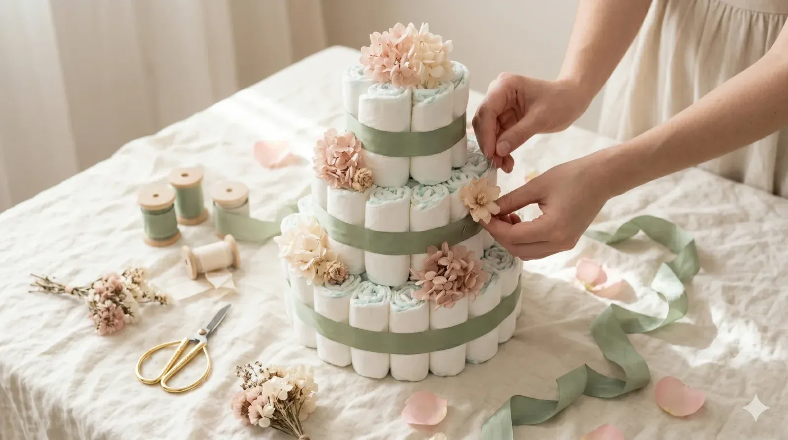 Diaper Cake Decorating — baby shower game