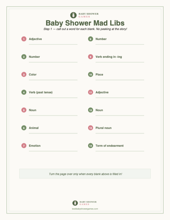 Baby Shower Mad Libs — free printable baby shower game preview
