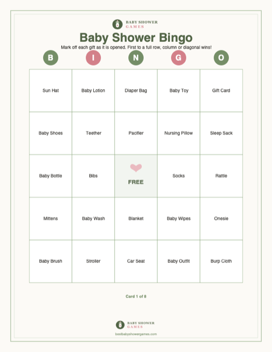Baby Shower Bingo — free printable baby shower game preview